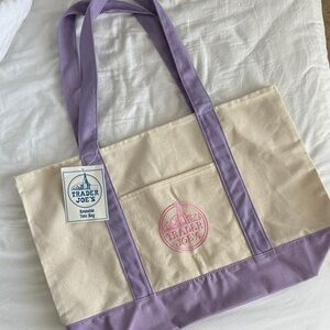 Trader Joe’s Cream and Lavender Canvas Tote Bag